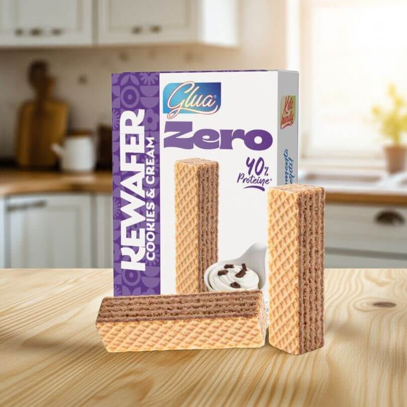 Kewafer biscotti e crema, 40% proteine, snack keto, ideale per dieta chetogenica, 3 barrette da 42g.