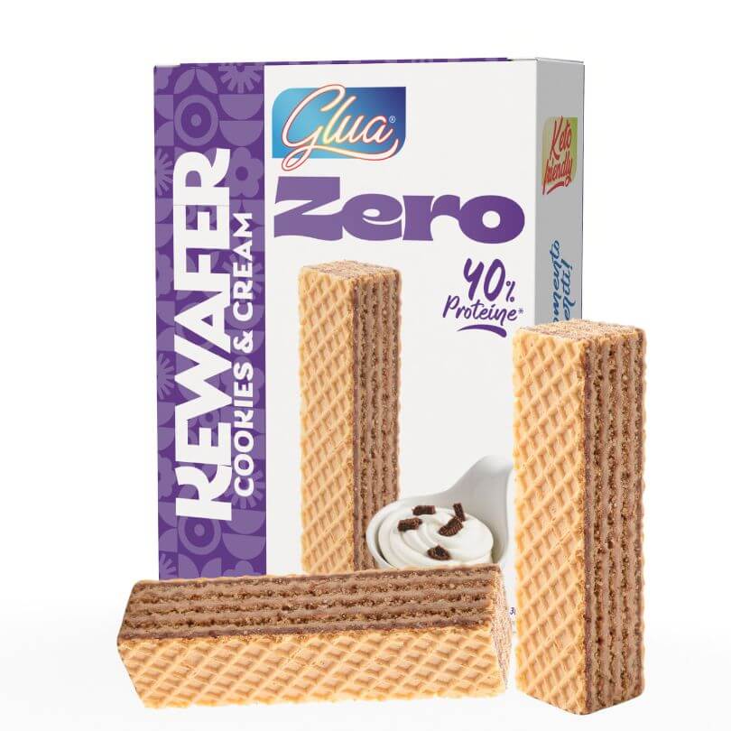 Kewafer ai biscotti e crema con 40% di proteine, ideale per dieta chetogenica e alimenti keti.