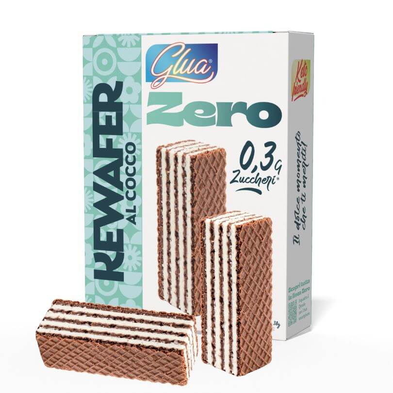 Kewafer al cocco, snack croccante con 0,3 g di zuccheri, perfetto per dieta chetogenica e alimenti keti.