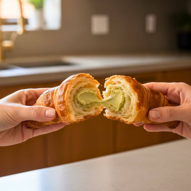 15 Cornetti proteici ripieni di crema al pistacchio, cremosi e gustosi per una dieta chetogenica.