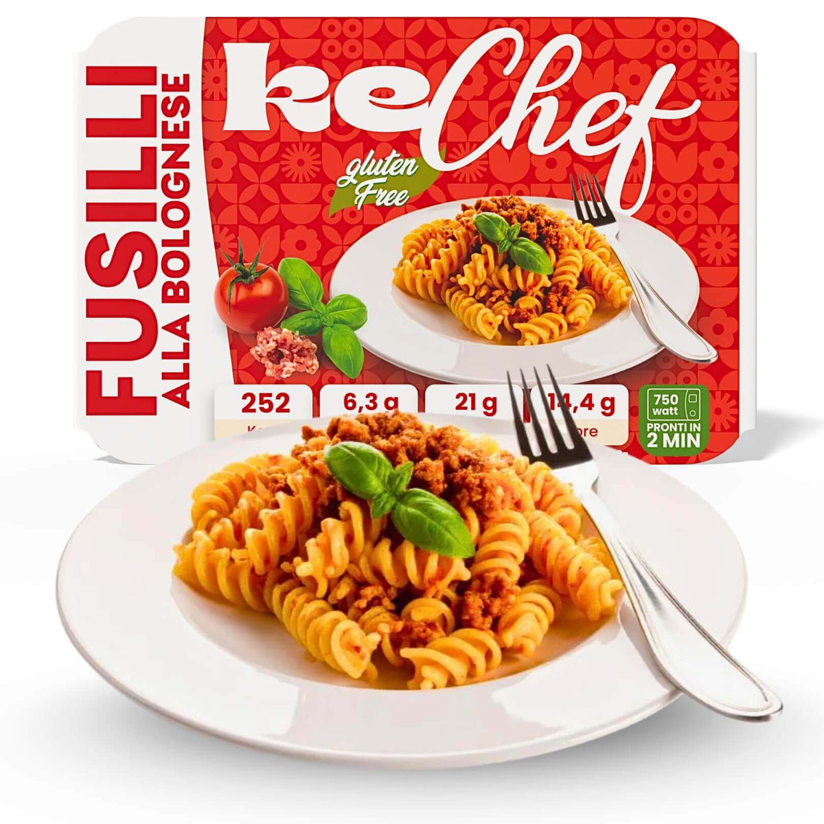 Fusilli keChef alla bolognese Pronti su piatto, pasto facile e veloce per dieta chetogenica.
