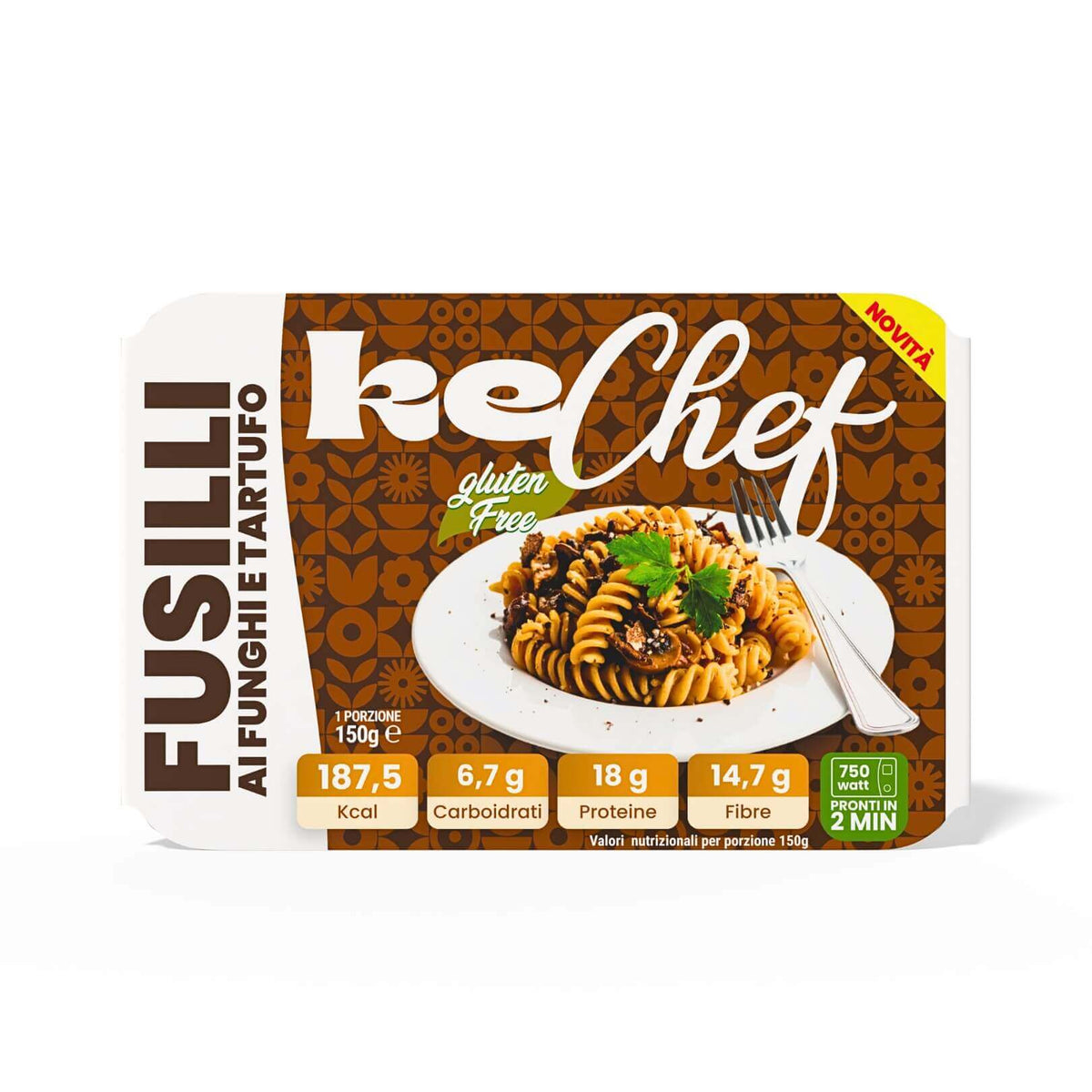 Fusilli keChef ai funghi e tartufo Pronti, piatto gourmet gluten free con intenso sapore di tartufo, pronto in 2 minuti.