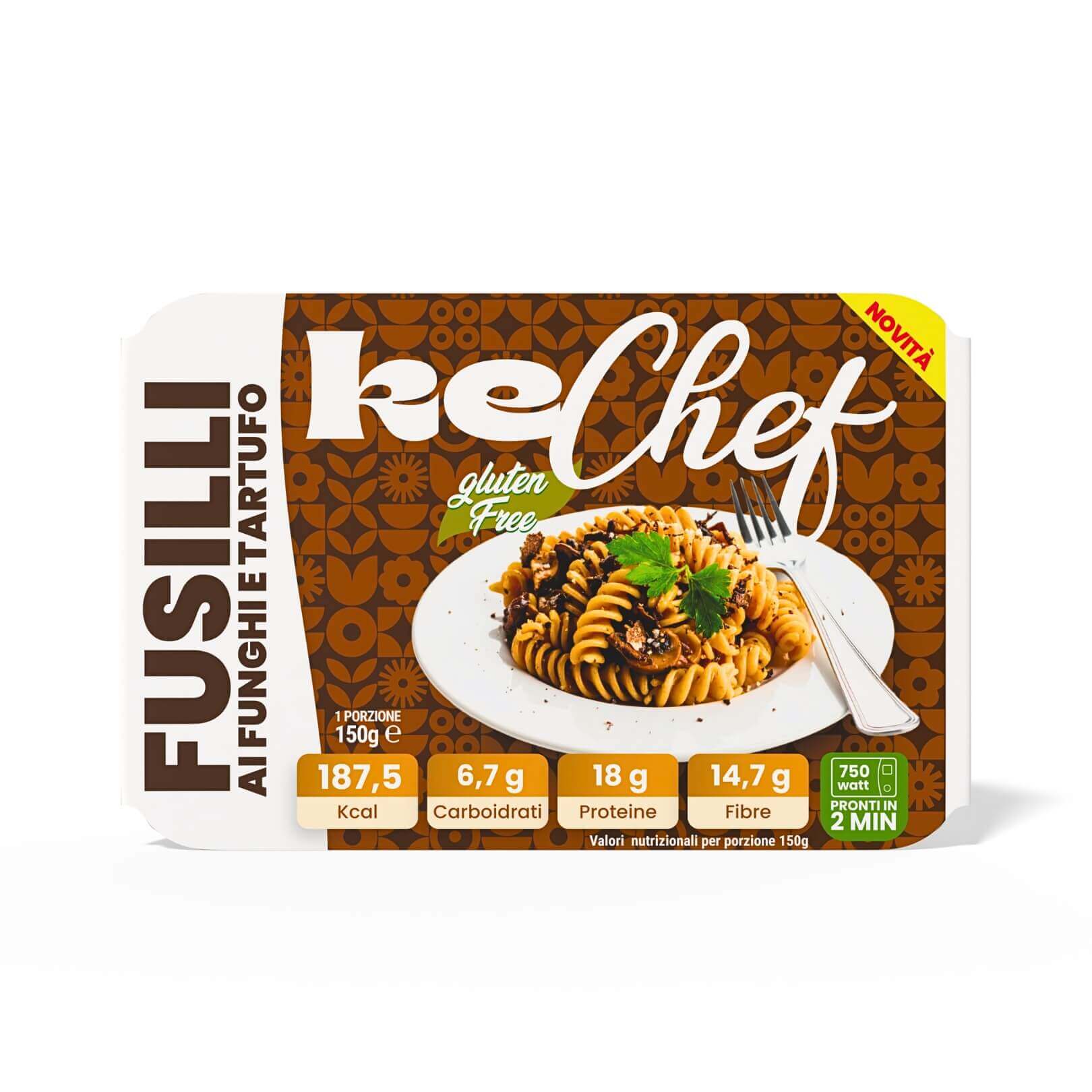 Fusilli keChef ai funghi e tartufo Pronti, piatto gourmet gluten free con intenso sapore di tartufo, pronto in 2 minuti.