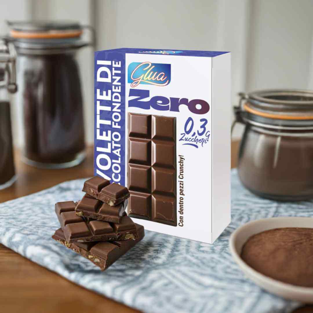 Tavolette di cioccolato fondente zero zuccheri, snack keto, 33% proteine, alimenti proteici, dieta chetogenica.