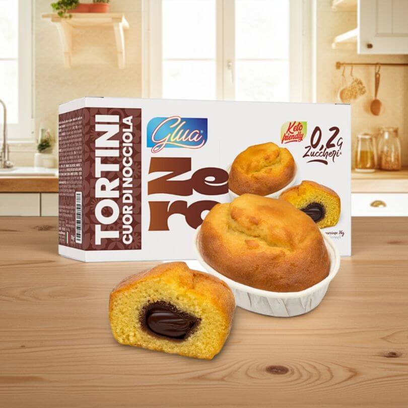 Tortini cuor di nocciola, 36% proteine, perfetti per dieta chetogenica, 0,2g zuccheri, made in Italy.