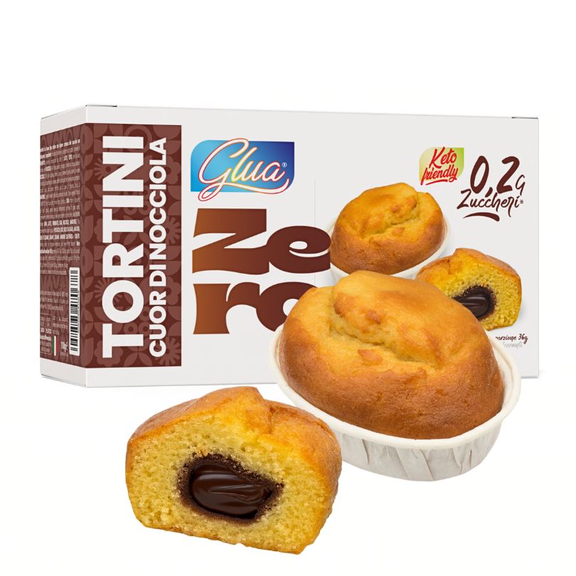 Tortini cuor di nocciola 0,2g zuccheri, keto friendly, ideale per dieta chetogenica e alimenti proteici.