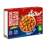Gnocchi Keto alla Bolognese in vaschetta, piatto pronto keto con 3,5g di carboidrati per 100g, pronti in 90 secondi.