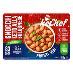 Gnocchi Keto alla Bolognese pronti, alimenti keto, piatti pronti con 3,5g di carboidrati per 100g.