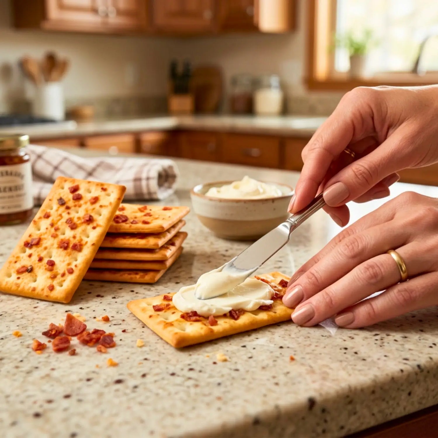 Kegràn Schiacciatine al bacon con crema, ideale per una dieta chetogenica, ricche di gusto e croccantezza.